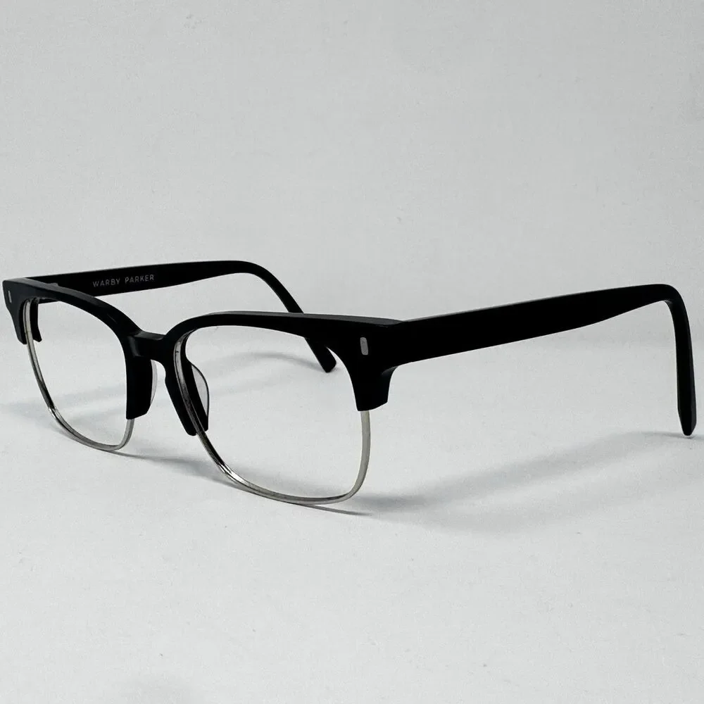 Warby Parker Ames W3103 Jet Black Matte Silver Eyeglass Frames Wide 54-18-145